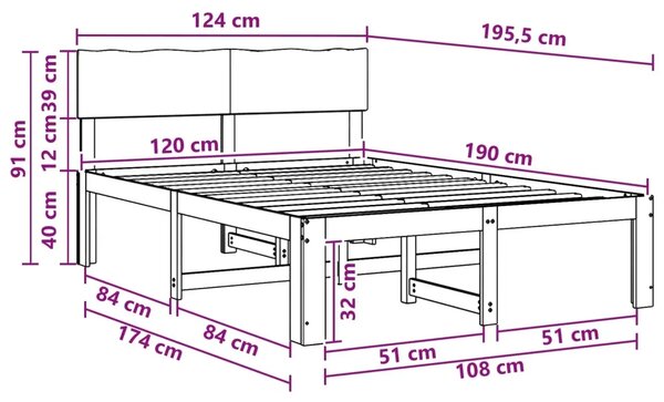 Krevetni okvir s uzglavljem ROSTOCK Prirodna 120 x 190 cm - Prirodna 120 x 190 cm