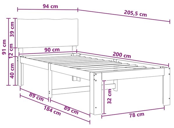 Krevet s uzglavljem ROSTOCK Bijela 90 x 200 cm - Bijela 90 x 200 cm