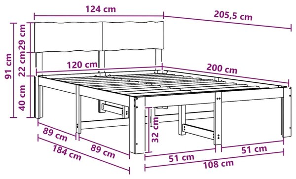 Krevetni okvir s uzglavljem ROSTOCK Prirodna 120 x 200 cm - Prirodna 120 x 200 cm