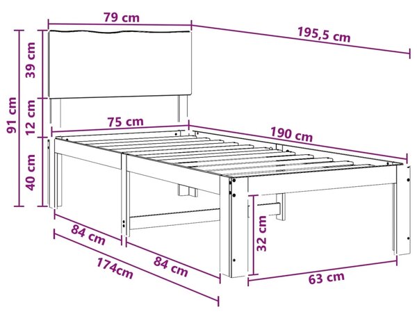 Krevet s uzglavljem ROSTOCK Bijela 75 x 190 cm - Bijela 75 x 190 cm