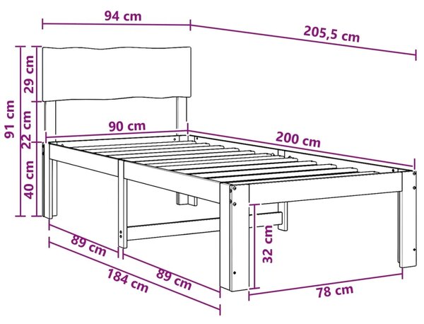 Krevet s uzglavljem ROSTOCK Prirodna 90 x 200 cm - Prirodna 90 x 200 cm