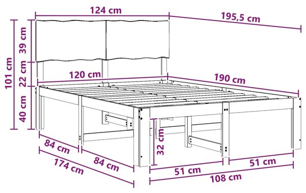 Krevetni okvir s uzglavljem ROSTOCK Prirodna 120 x 190 cm - Prirodna 120 x 190 cm
