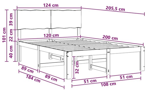 Krevetni okvir s uzglavljem ROSTOCK Prirodna 120 x 200 cm - Prirodna 120 x 200 cm