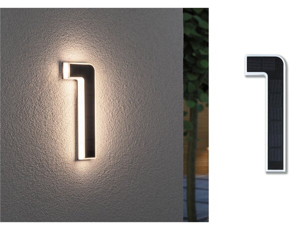 Paulmann LED solarni kućni broj 1, Crno, Plastika