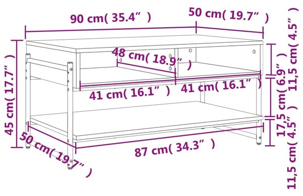 Stolić za kavu boja hrasta 90x50x45 cm konstruirano drvo - Dimljeni hrast