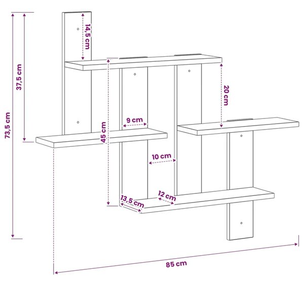 Zidna polica Crni hrast 85 x 13 5 x 73 5 cm Konstruirano drvo - Crni hrast 85 x 13 5 x 73 5 cm