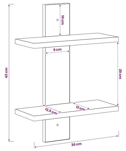 Zidna polica Dimljeni hrast 30 x 13.5 x 43 cm Prerađeno drvo - Dimljeni hrast 30 x 13.5 x 43 cm