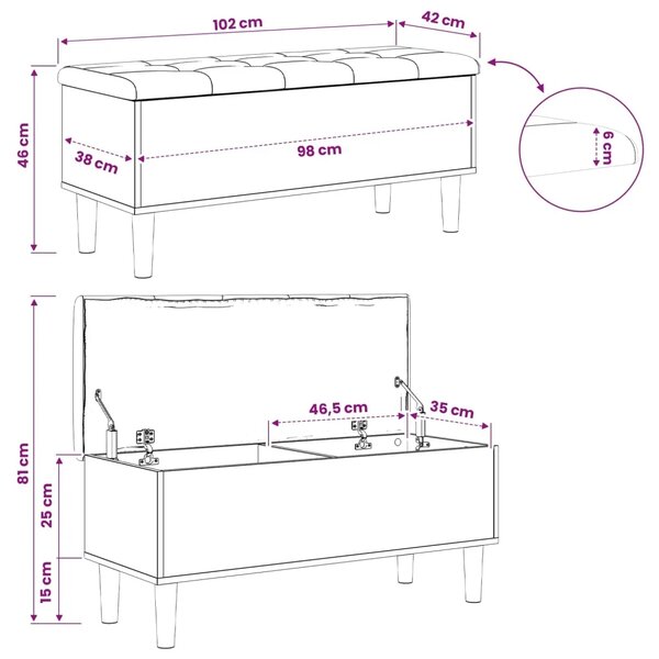 Klupa za odlaganje s jastučićem Crni hrast 102 x 42 x 46 cm - Crni hrast 102 x 42 x 46 cm
