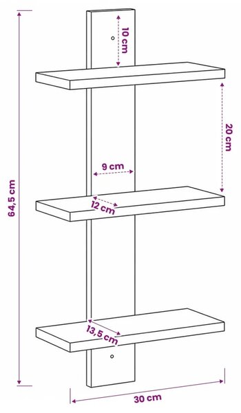 Zidna polica Hrast sonoma 30 x 13 5 x 64 5 cm Prerađeno drvo - Hrast sonoma 30 x 13 5 x 64 5 cm