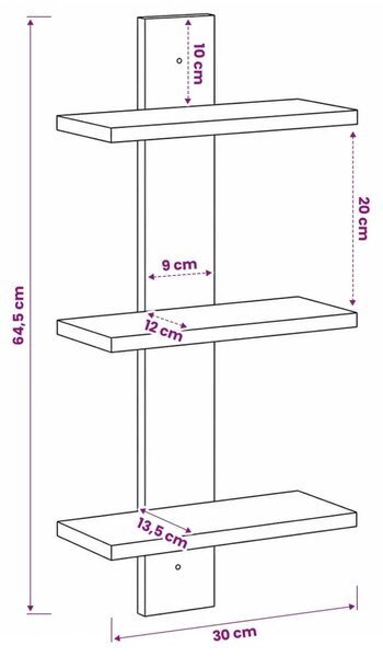 Zidna polica Staro drvo 30 x 13.5 x 64.5 cm Prerađeno drvo - Staro drvo 30 x 13.5 x 64.5 cm