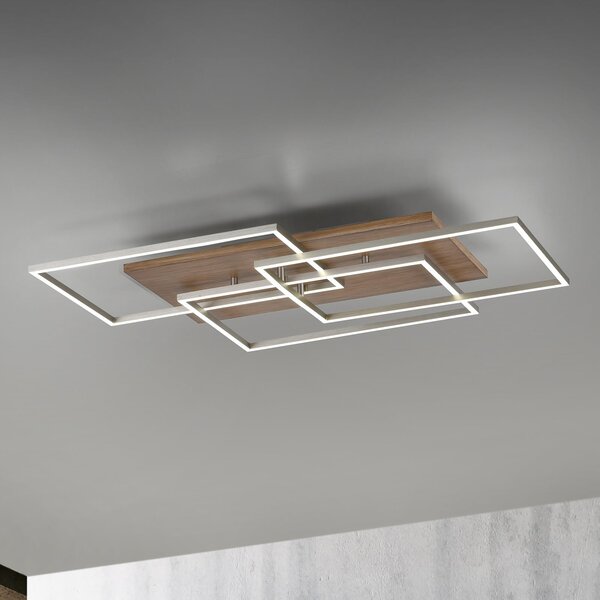 Paul Neuhaus Palma LED stropna svjetiljka CCT okvir, prigušiva, Drvo, Dnevni boravak/blagovaonica, Metal