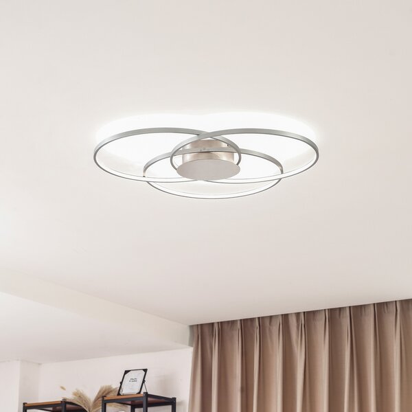 Lindby LED stropna svjetiljka Riley, u boji aluminija, metalna, prigušljiva, prigušiva, Metalik, Dnevni boravak/blagovaonica, Aluminij