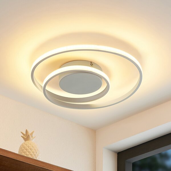 Lindby LED stropna svjetiljka Emisua, bijela, CCT, prigušiva, prigušiva, Bijela, Dnevni boravak/blagovaonica, Aluminij