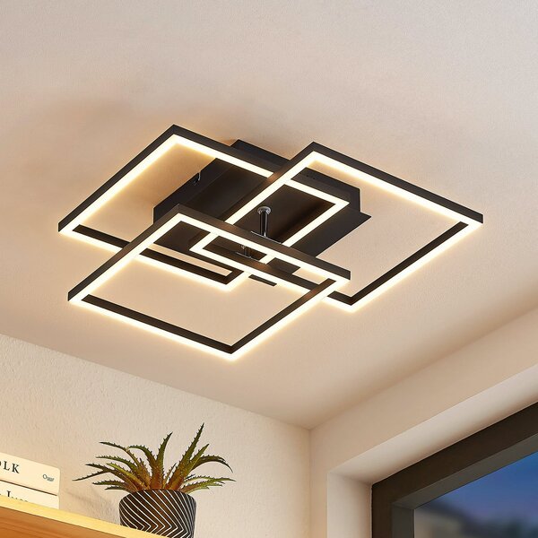 Lindby LED stropna svjetiljka Quiana, CCT, četvrtasta, crna, 42cm, prigušiva, Crno, Dnevni boravak/blagovaonica, Metal