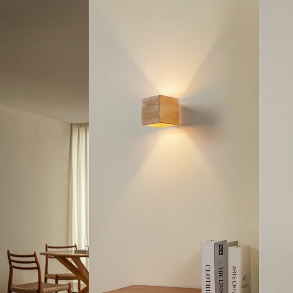 SOLLUX LIGHTING Zidna lampa Ara kao kocka od drveta, prigušiva, Drvo, Dnevni boravak/blagovaonica, Drvo, Zidna utičnica iznad/dolje