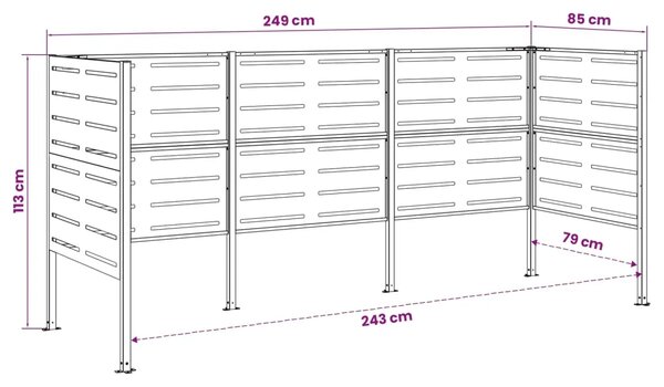 Ekran za kante za smeće 249 x 85 x 113 cm Čelik Crna - Crna 249 cm s uzorkom