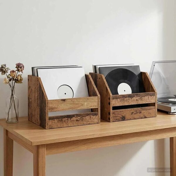 Kutija za vinilne albume 2 kom. Staro drvo 38 x 30 x 29 cm - Staro drvo 2