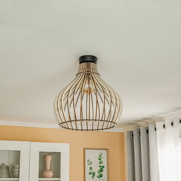 TEMAR LIGHTING Stropna svjetiljka u obliku bačve s drvenim sjenilom, prigušiva, Drvo, Dnevni boravak/blagovaonica, Drvo