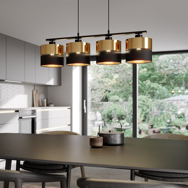 TK Lighting Hilton viseća svjetiljka, crno/zlatna, četiri žarulje, prigušiva, Crno, Dnevni boravak/blagovaonica, Metal