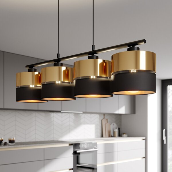 TK Lighting Hilton viseća svjetiljka, crno/zlatna, četiri žarulje, prigušiva, Crno, Dnevni boravak/blagovaonica, Metal