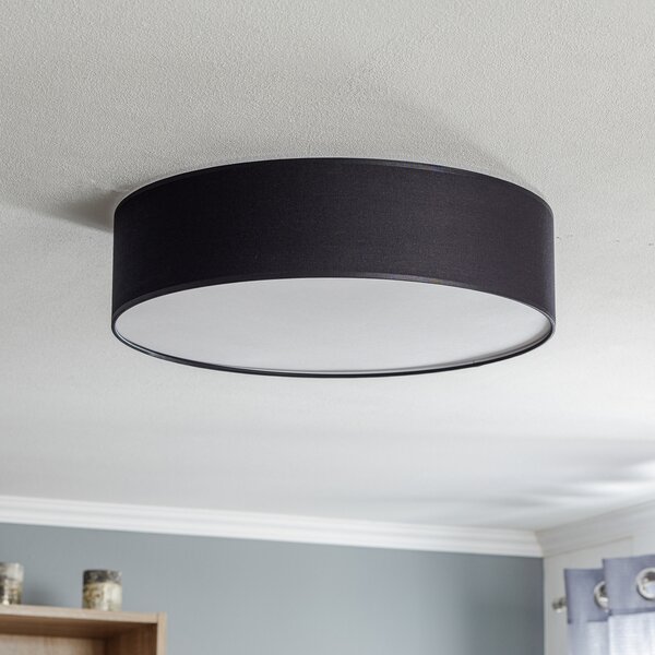 TK Lighting Rondo stropna svjetiljka, crna, Ø 50 cm, prigušiva, Crno, spavaća soba, Tkanina / tekstil