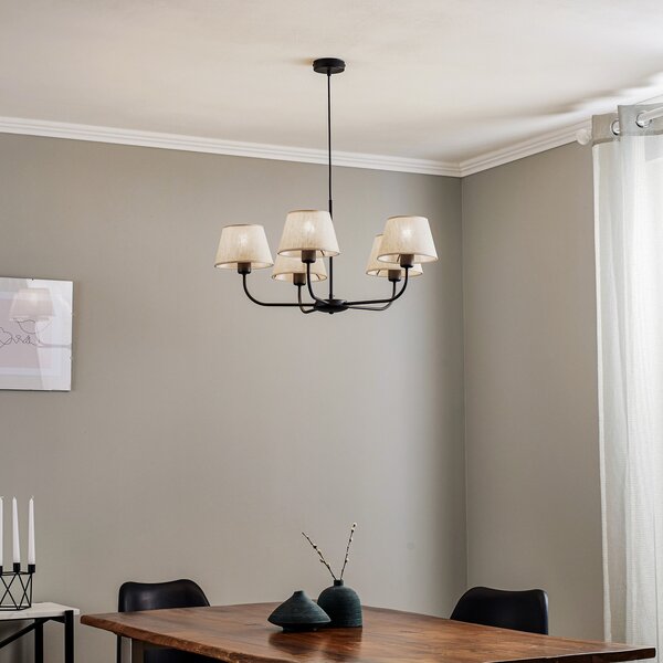 TK Lighting Chicago luster, lanene sjenila, pet svjetala, prigušiva, Bež, Dnevni boravak/blagovaonica, Tkanina / tekstil