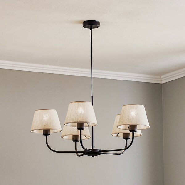 TK Lighting Chicago luster, lanene sjenila, pet svjetala, prigušiva, Bež, Dnevni boravak/blagovaonica, Tkanina / tekstil