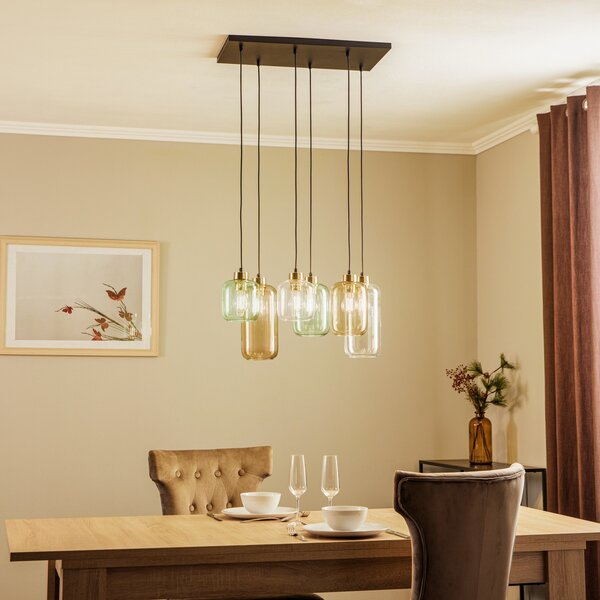 TK Lighting Marco Green viseća svjetiljka, 6 žarulja. prozirno/zeleno/smeđe, prigušiva, Providna, Dnevni boravak/blagovaonica, Staklo
