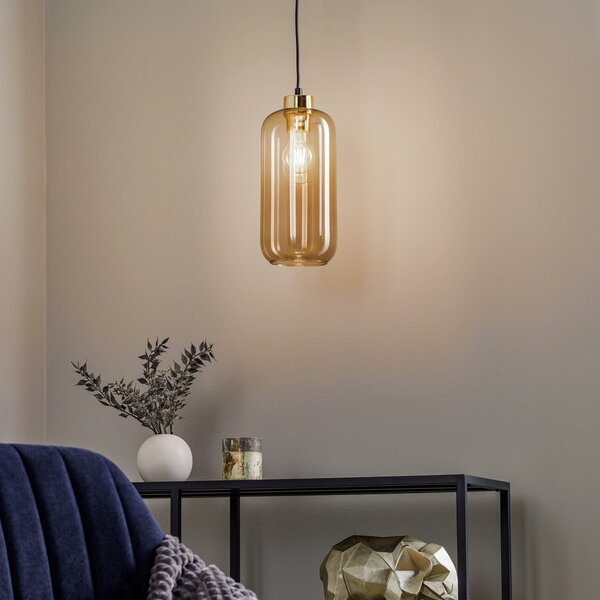 TK Lighting Marco Green viseća svjetiljka, 1 žarulja, smeđa, prigušiva, Smeđa / hrđa, Dnevni boravak/blagovaonica, Staklo