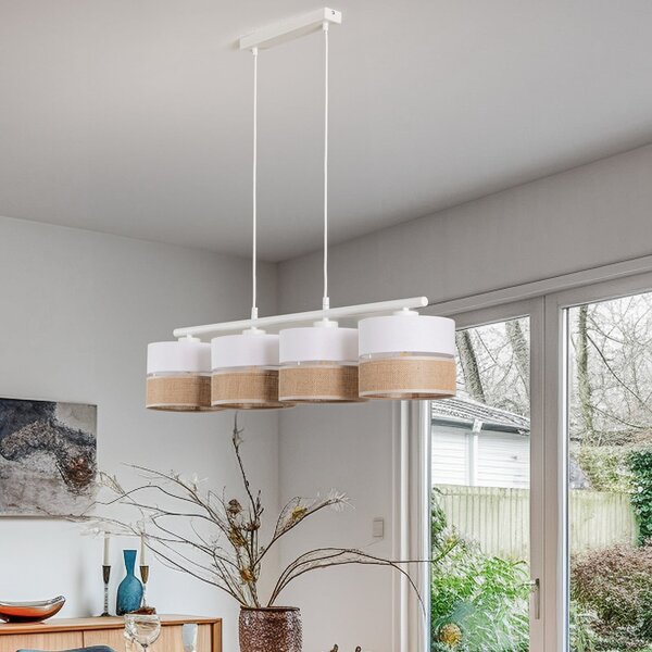 TK Lighting Linobianco viseća svjetiljka, linearna, četiri žarulje, prigušiva, Bijela, Dnevni boravak/blagovaonica, Tkanina / tekstil