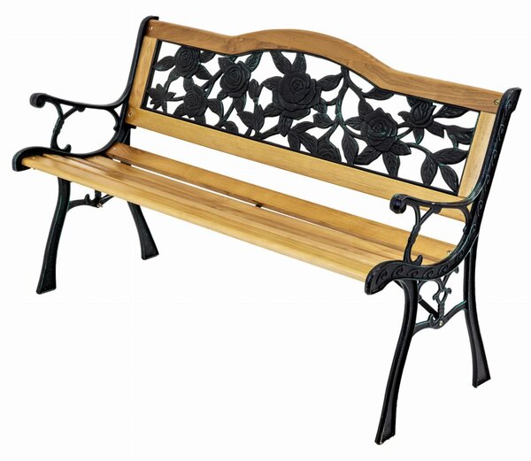 Vrtna klupa s motivom ruže - 125x52x78 cm, bor
