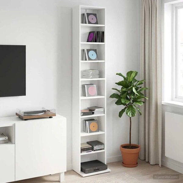CD ormar Bijela 33 x 23 5 x 175 cm Konstruirano drvo - Bijela 1 33 x 23 5 x 175 cm