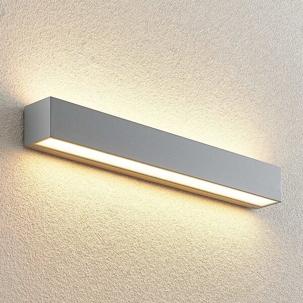 Lucande Lengo 50 cm srebrna vanjska zidna LED svjetiljka, gore/dolje, 3.000 K, Metalik, Aluminij
