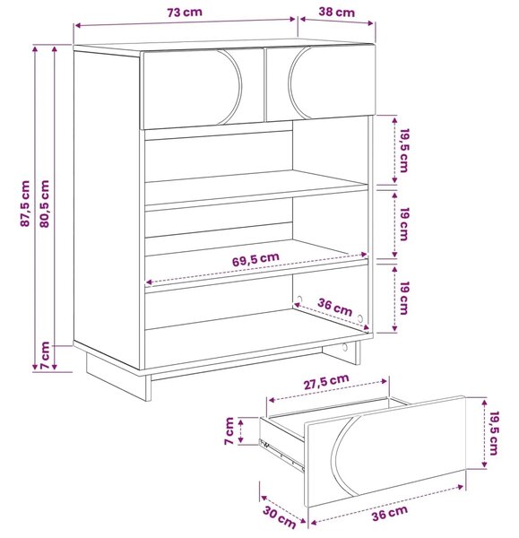 Ormarić za cipele 73 x 38 x 87 5 cm Konstruirano drvo - Hrast sonoma