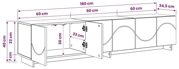 TV stalak 180 x 34 5 x 40 cm Hrast artisan Konstruirano drvo - Hrast artisan 179.5 x 34.5 x 40 cm