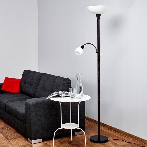 Lindby podna lampa Elaina, svjetlo za čitanje, rđasta boja, 180 cm, E27, Smeđa / hrđa, Dnevni boravak/blagovaonica, Metal, Svjetlo za čitanje