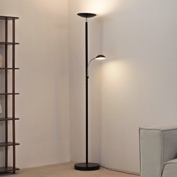 Lindby LED podna lampa Malea, crna, za čitanje, prigušljiva, prigušiva, Crno, Dnevni boravak/blagovaonica, Metal, Svjetlo za čitanje