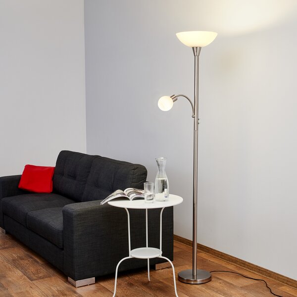 Lindby Elaina podna lampa, svjetiljka za čitanje, boja nikla, 180 cm, E27, Sivo, Dnevni boravak/blagovaonica, Metal, Svjetlo za čitanje