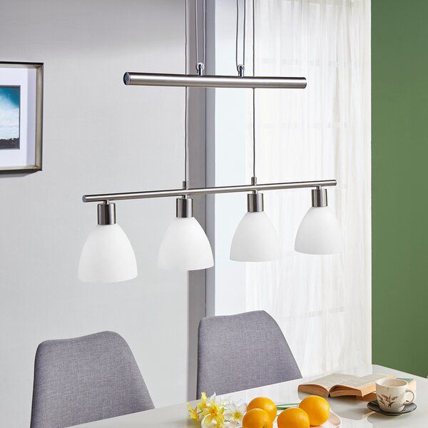 Lindby viseća lampa Simeon, boja nikla, staklo, 73 cm, E14, prigušiva, Metalik, Dnevni boravak/blagovaonica, Staklo