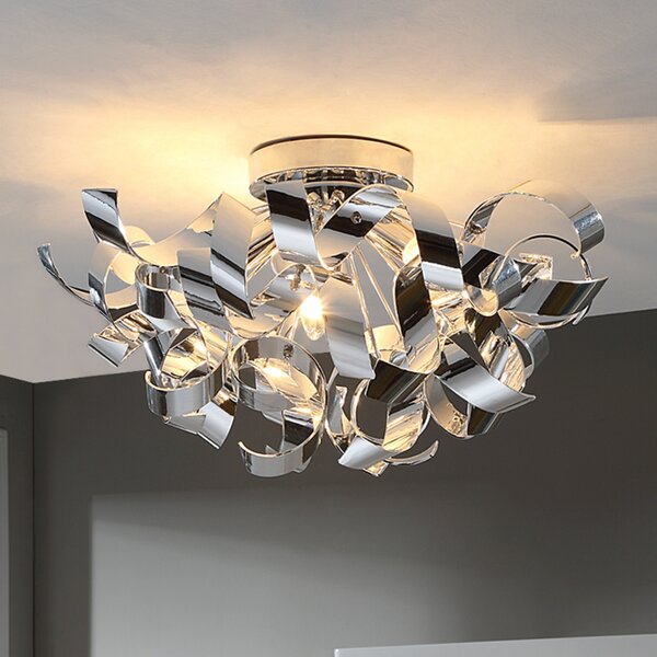 Lindby stropna lampa Elviro, Ø 50 cm, boja krom, metal, prigušiva, Metalik, Dnevni boravak/blagovaonica, Plastika, Strop s više plamena