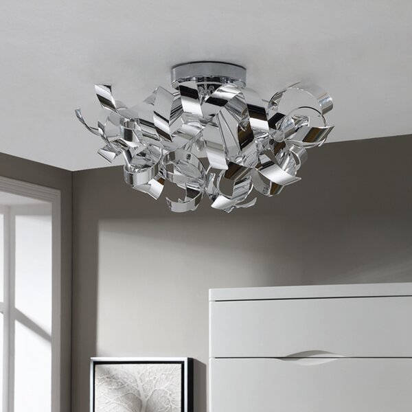 Lindby stropna lampa Elviro, Ø 50 cm, boja krom, metal, prigušiva, Metalik, Dnevni boravak/blagovaonica, Plastika, Strop s više plamena