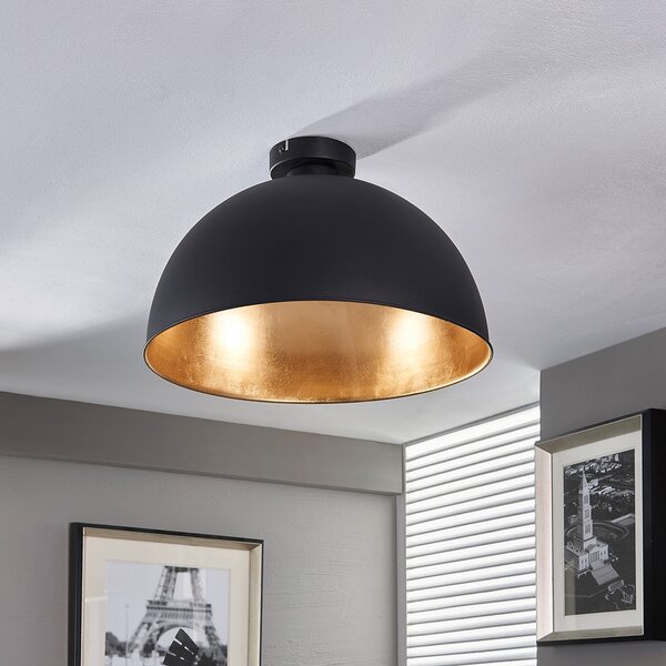 Lindby stropno svjetlo Lya, Ø 40 cm, crno-zlatno, metal, prigušiva, Crno, Dnevni boravak/blagovaonica, Metal