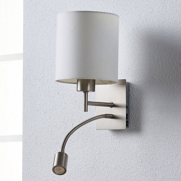 Lindby zidna lampa Camilo, boja nikla, LED svjetlo za čitanje, 28 cm, Bijela, Dnevni boravak/blagovaonica, Tkanina / tekstil, Svjetlo za čitanje