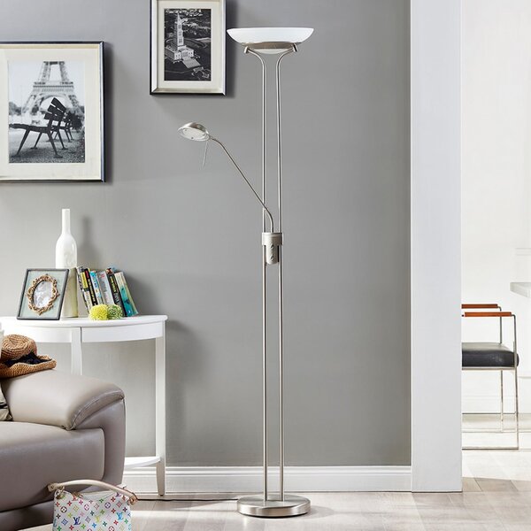 Lindby LED podna lampa Yveta, boja nikla, metalna, prigušiva, prigušiva, Metalik, Dnevni boravak/blagovaonica, Metal, Svjetlo za čitanje