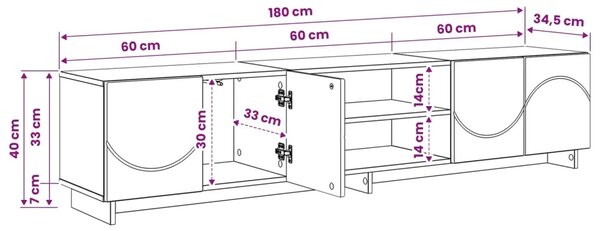 TV stalak 180 x 34 5 x 40 cm Hrast sonoma Konstruirano drvo - Hrast sonoma 179.5 x 34.5 x 40 cm