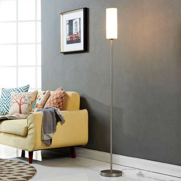 Lindby podna lampa Vinsta, visina 153 cm, bijela, staklo, metal, Bijela, Dnevni boravak/blagovaonica, Staklo