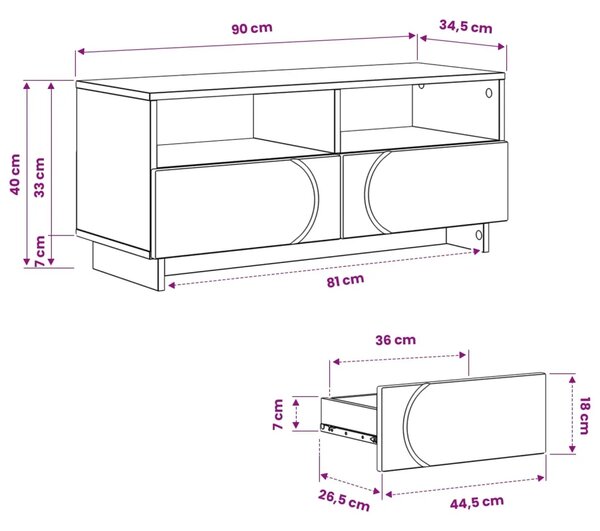 TV stalak 90 x 34.5 x 40 cm Hrast artisan Konstruirano drvo - Hrast artisan 90 x 34.5 x 40 cm