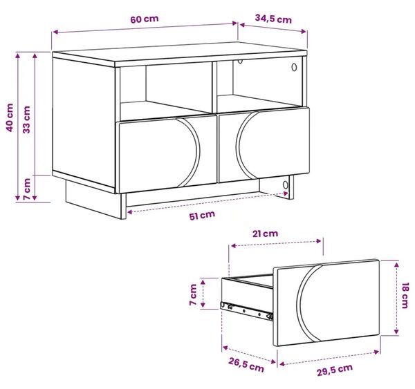 TV stalak 60 x 34.5 x 40 cm Hrast sonoma Konstruirano drvo - Hrast sonoma 60 x 34.5 x 40 cm