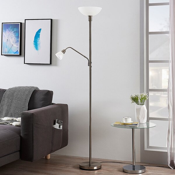 Lindby stropni reflektor Jost, 180 cm, boja nikla, svjetlo za čitanje, Sivo, Dnevni boravak/blagovaonica, Metal