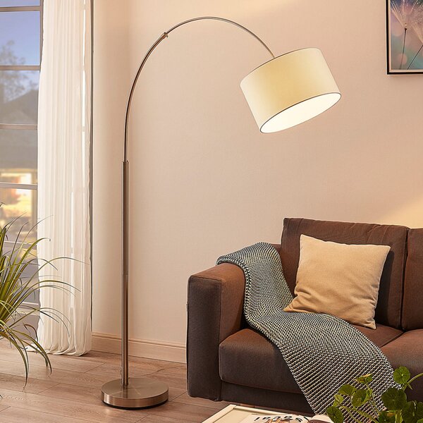 Lindby podna lampa Railyn, bijela, tkanina, 200cm, E27, Bijela, Dnevni boravak/blagovaonica, Tkanina / tekstil
